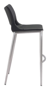 20.9" x 21.7" x 40.9" Black, Leatherette, Brushed Stainless Steel, Bar Chair - Set of 2