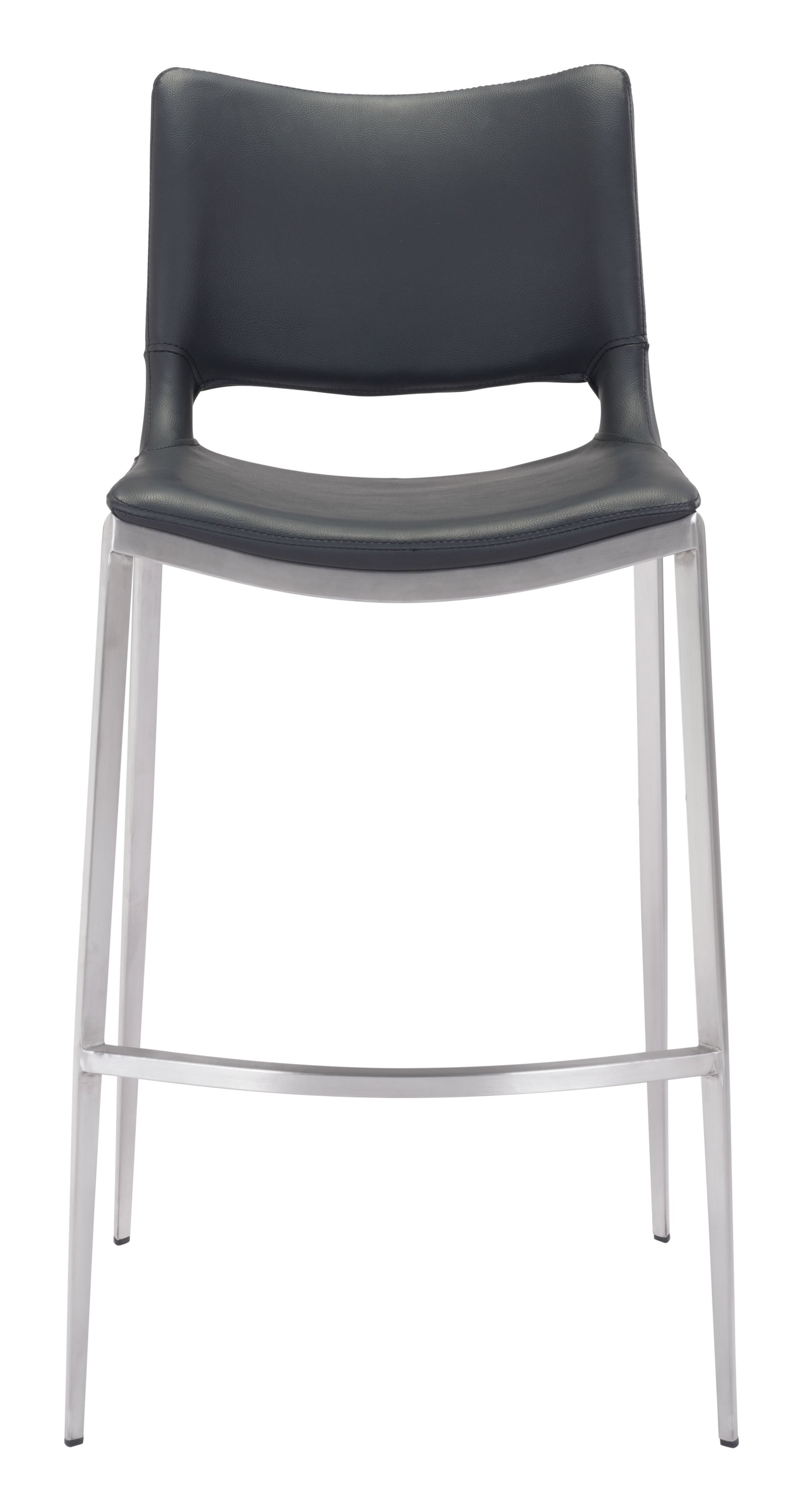 20.9" x 21.7" x 40.9" Black, Leatherette, Brushed Stainless Steel, Bar Chair - Set of 2