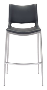 20.9" x 21.7" x 40.9" Black, Leatherette, Brushed Stainless Steel, Bar Chair - Set of 2