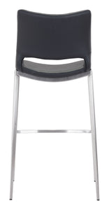 20.9" x 21.7" x 40.9" Black, Leatherette, Brushed Stainless Steel, Bar Chair - Set of 2