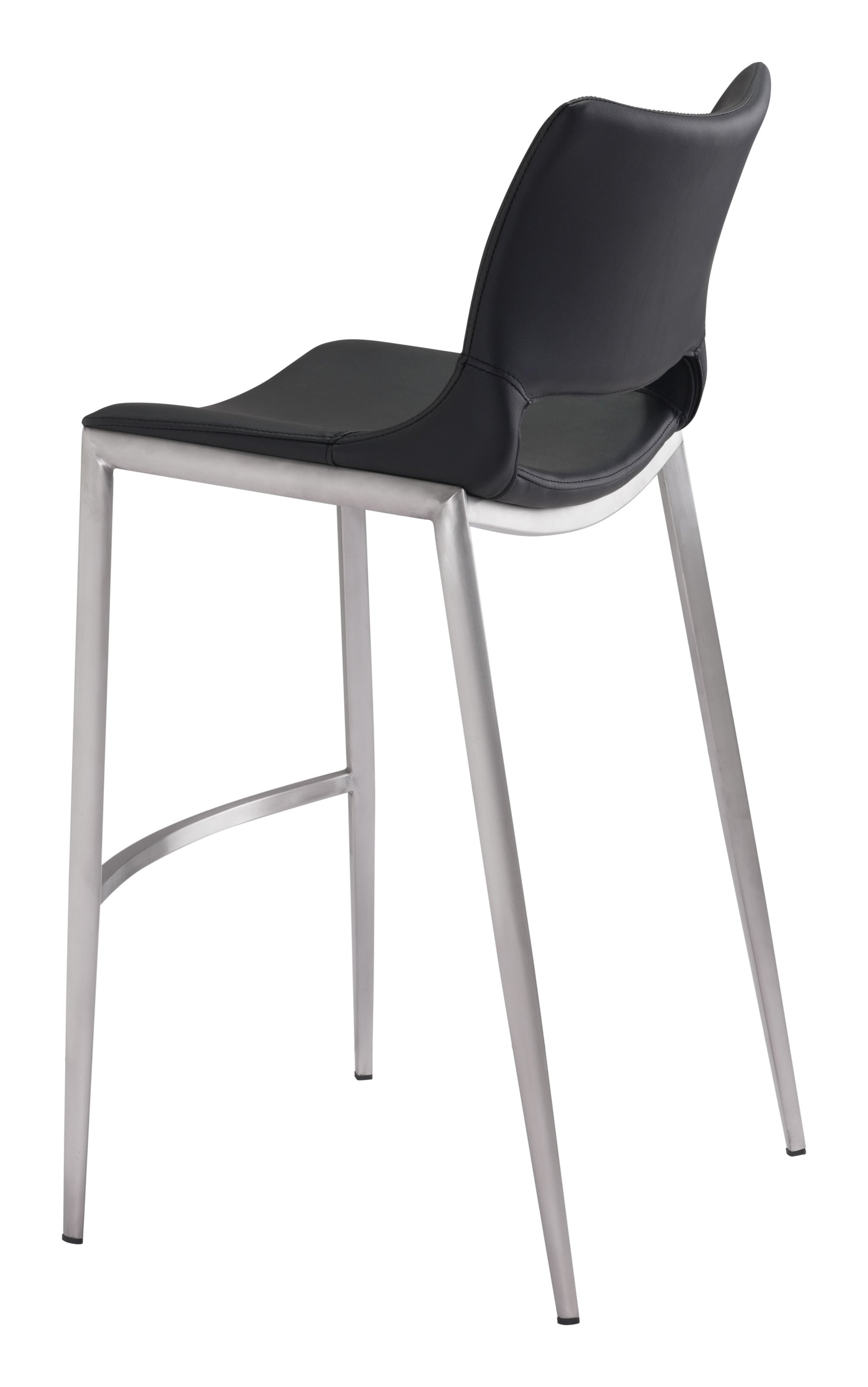 20.9" x 21.7" x 40.9" Black, Leatherette, Brushed Stainless Steel, Bar Chair - Set of 2