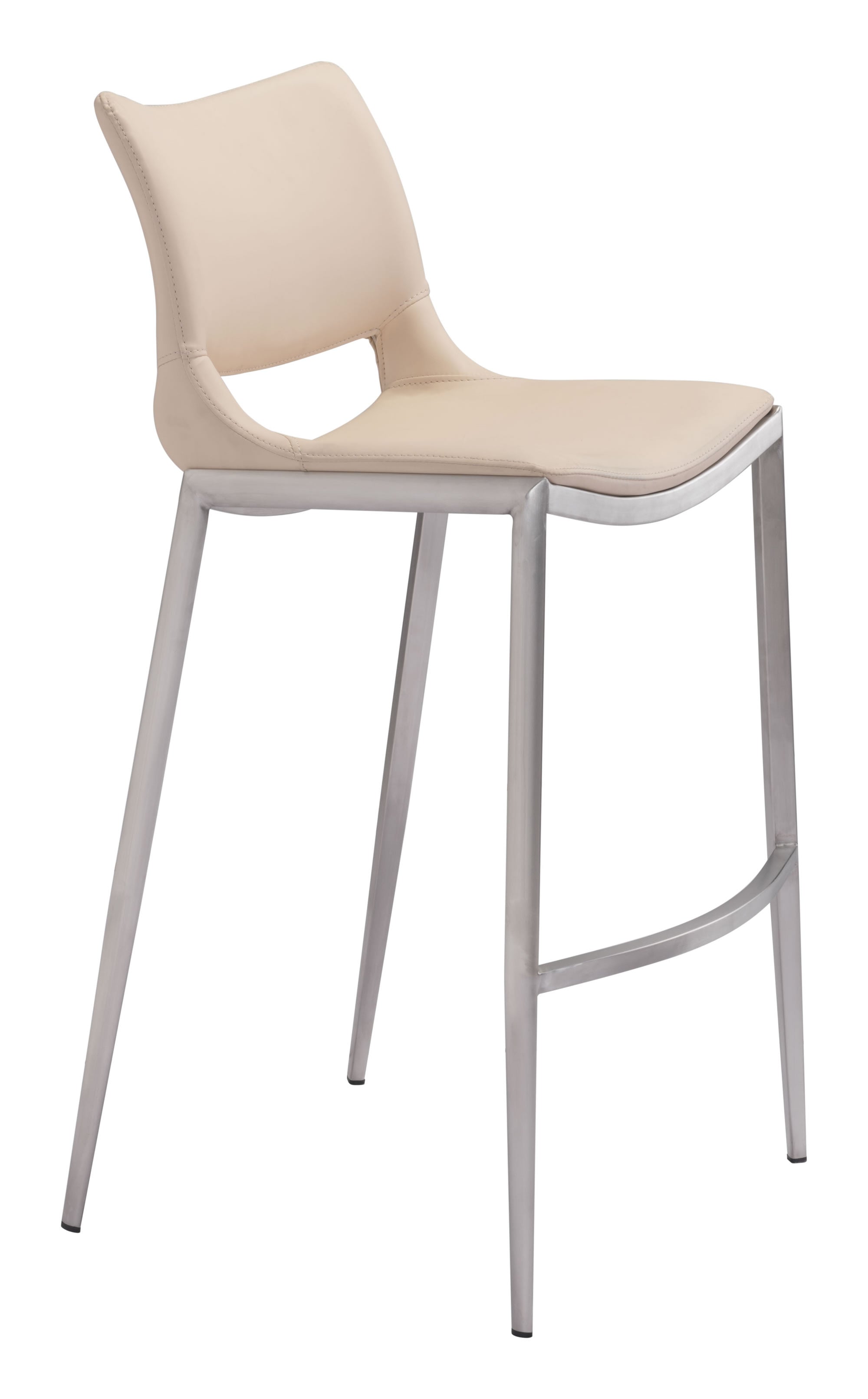 20.9" x 21.7" x 40.9" Light Pink, Leatherette, Brushed Stainless Steel, Bar Chair - Set of 2