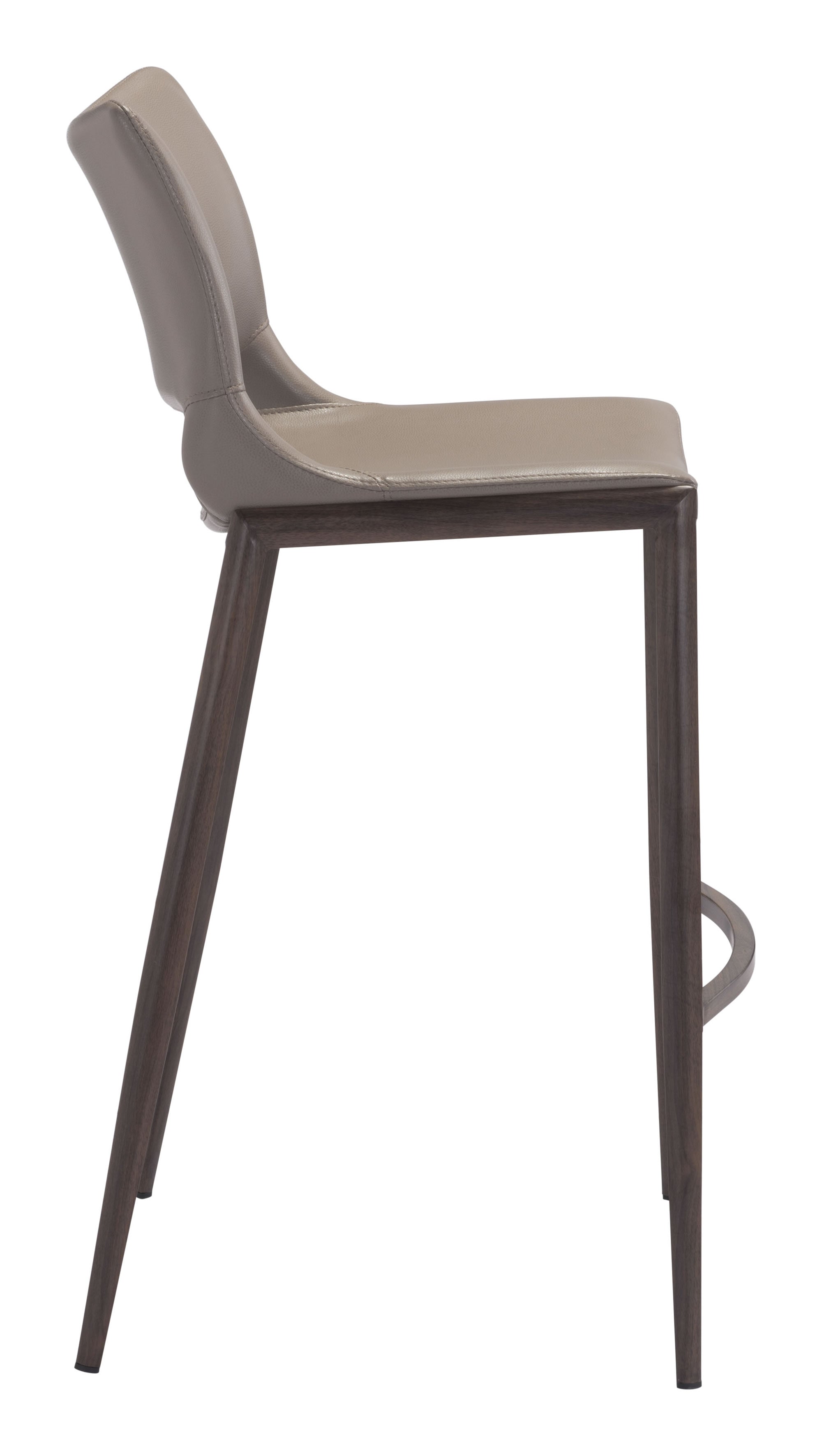 20.9" x 21.7" x 40.9" Gray & Walnut, Leatherette, Brushed Stainless Steel, Bar Chair - Set of 2