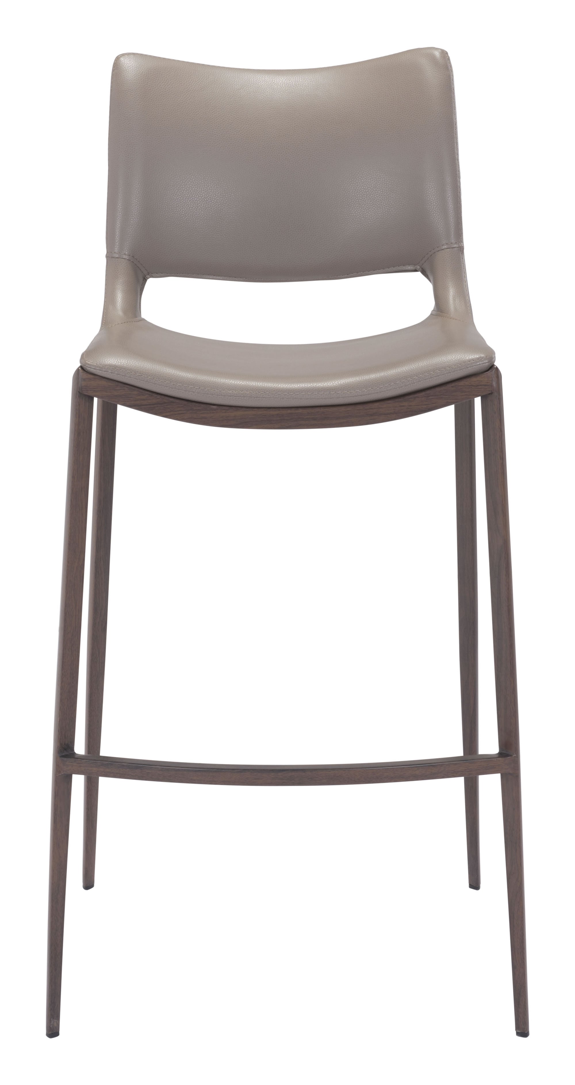 20.9" x 21.7" x 40.9" Gray & Walnut, Leatherette, Brushed Stainless Steel, Bar Chair - Set of 2