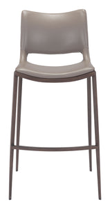 20.9" x 21.7" x 40.9" Gray & Walnut, Leatherette, Brushed Stainless Steel, Bar Chair - Set of 2