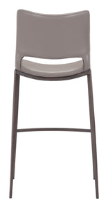 20.9" x 21.7" x 40.9" Gray & Walnut, Leatherette, Brushed Stainless Steel, Bar Chair - Set of 2
