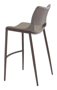 20.9" x 21.7" x 40.9" Gray & Walnut, Leatherette, Brushed Stainless Steel, Bar Chair - Set of 2