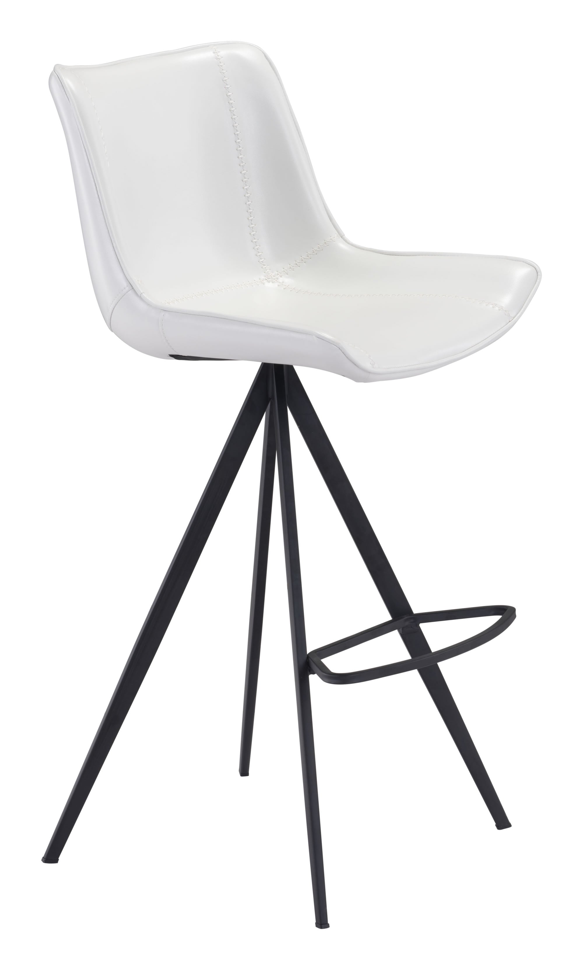 18.7" x 22.8" x 42.1" White & Black, Leatherette, Stainless Steel, Bar Chair - Set of 2