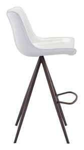 18.7" x 22.8" x 42.1" White & Walnut, Leatherette, Stainless Steel, Bar Chair - Set of 2