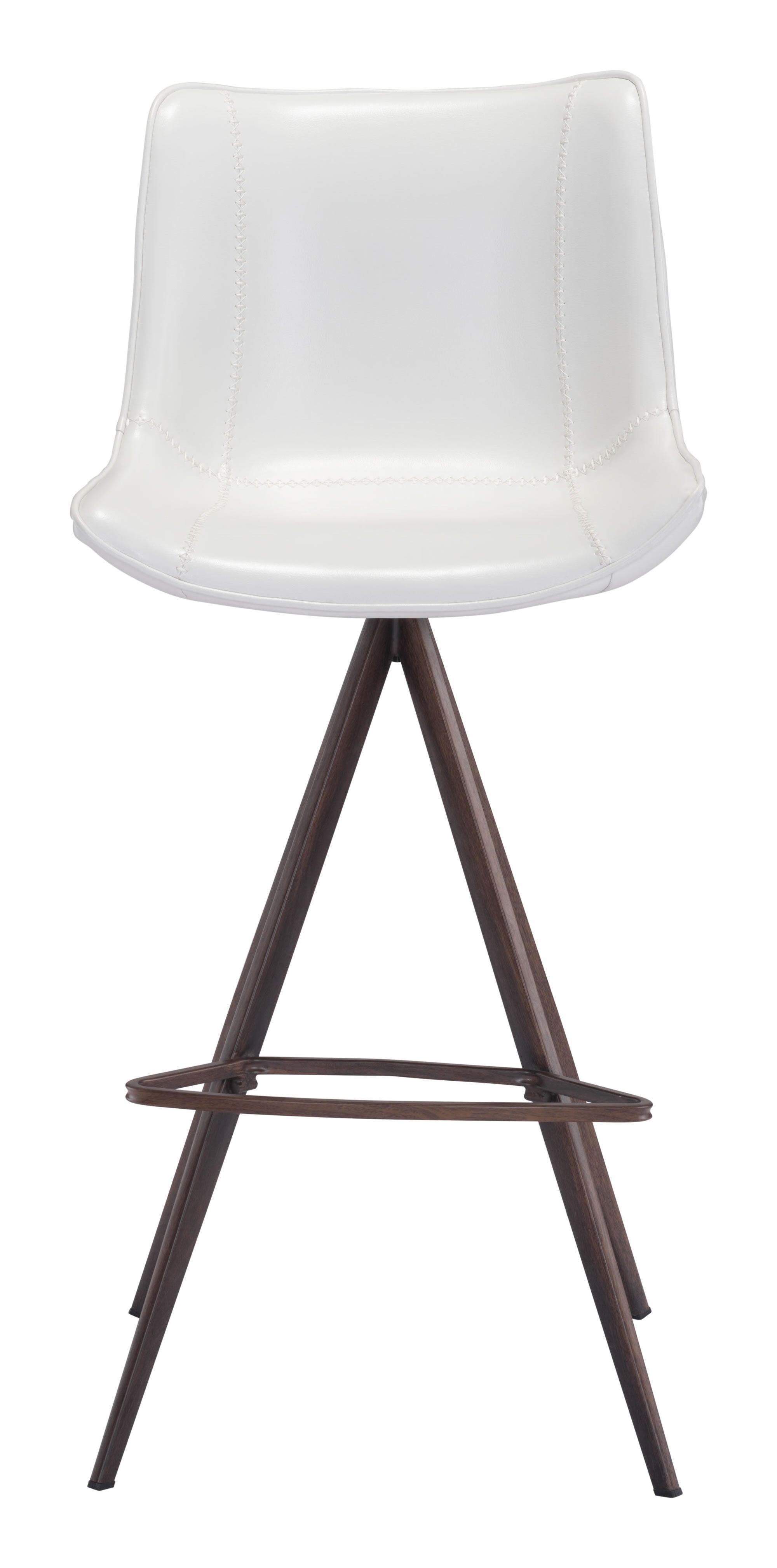 18.7" x 22.8" x 42.1" White & Walnut, Leatherette, Stainless Steel, Bar Chair - Set of 2