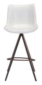 18.7" x 22.8" x 42.1" White & Walnut, Leatherette, Stainless Steel, Bar Chair - Set of 2