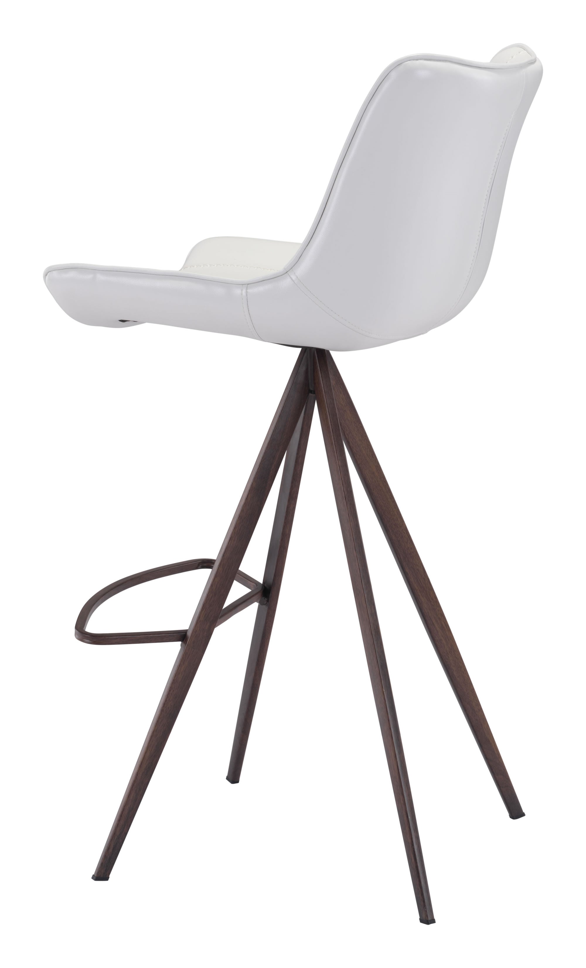 18.7" x 22.8" x 42.1" White & Walnut, Leatherette, Stainless Steel, Bar Chair - Set of 2