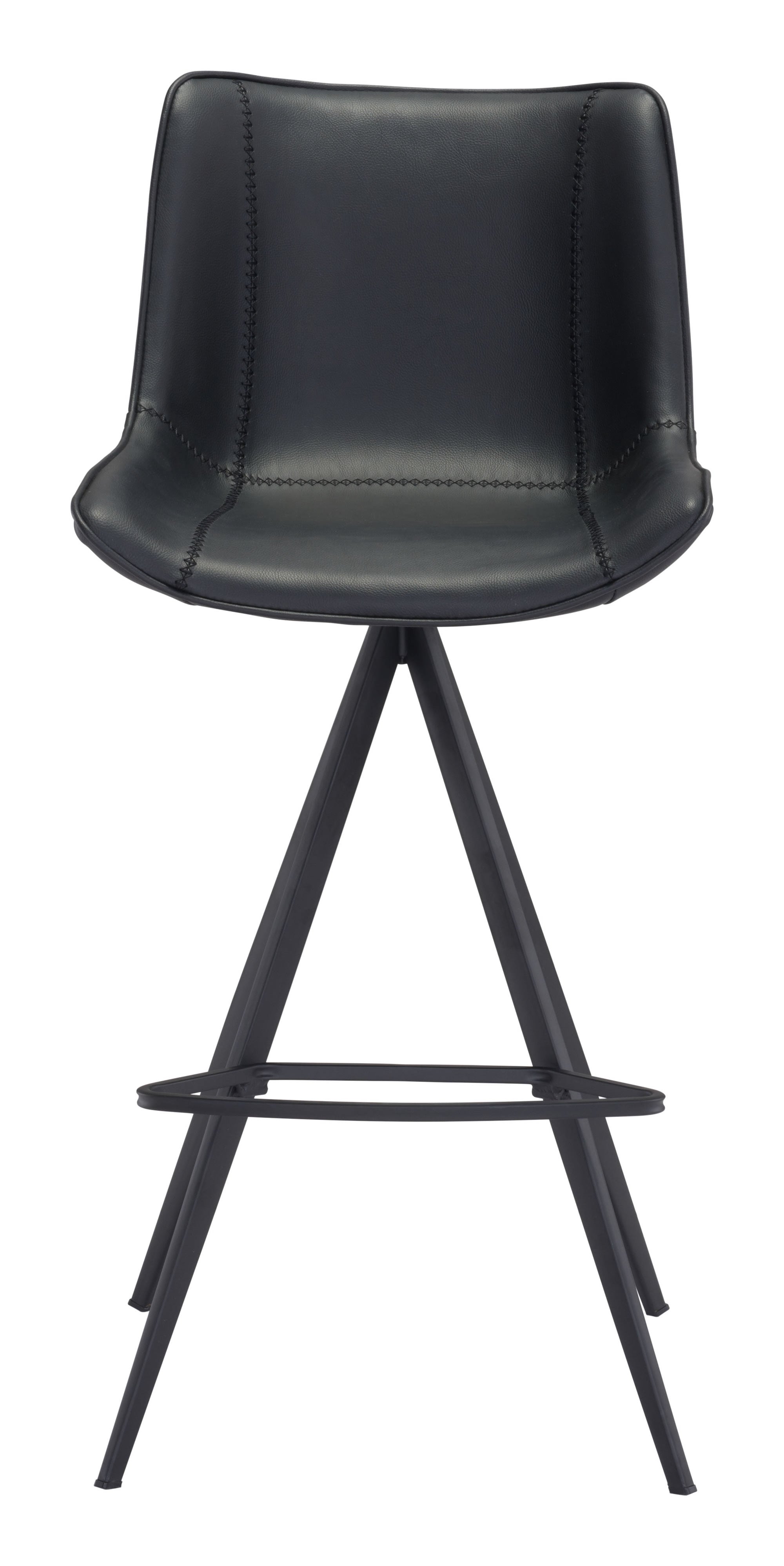 18.7" x 22.8" x 42.1" Black, Leatherette, Stainless Steel, Bar Chair - Set of 2