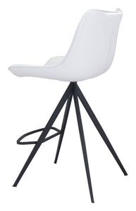 19.3" x 21.7" x 39" White & Black, Leatherette, Stainless Steel, Counter Chair - Set of 2