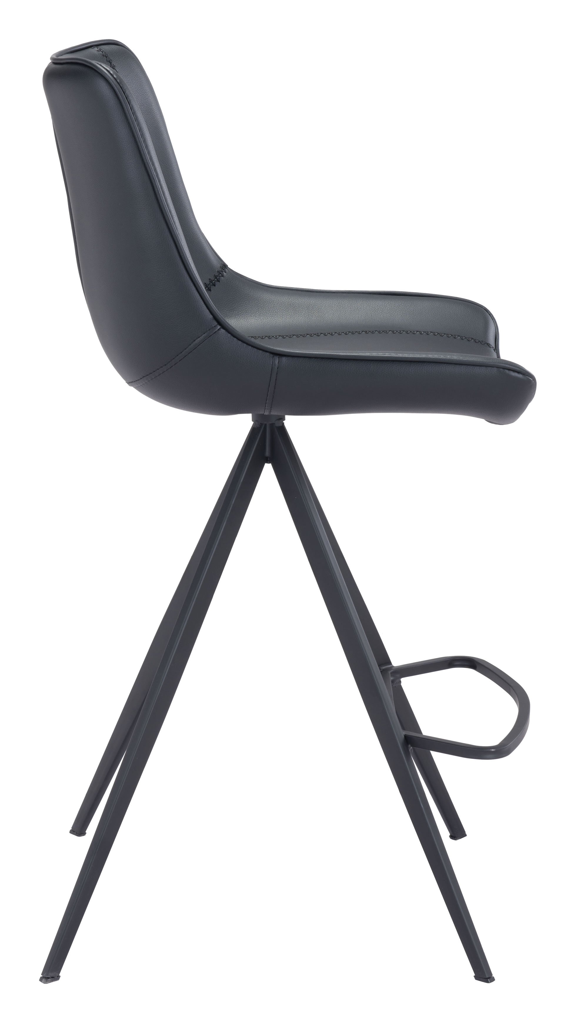 19.3" x 21.7" x 39" Black, Leatherette, Stainless Steel, Counter Chair - Set of 2