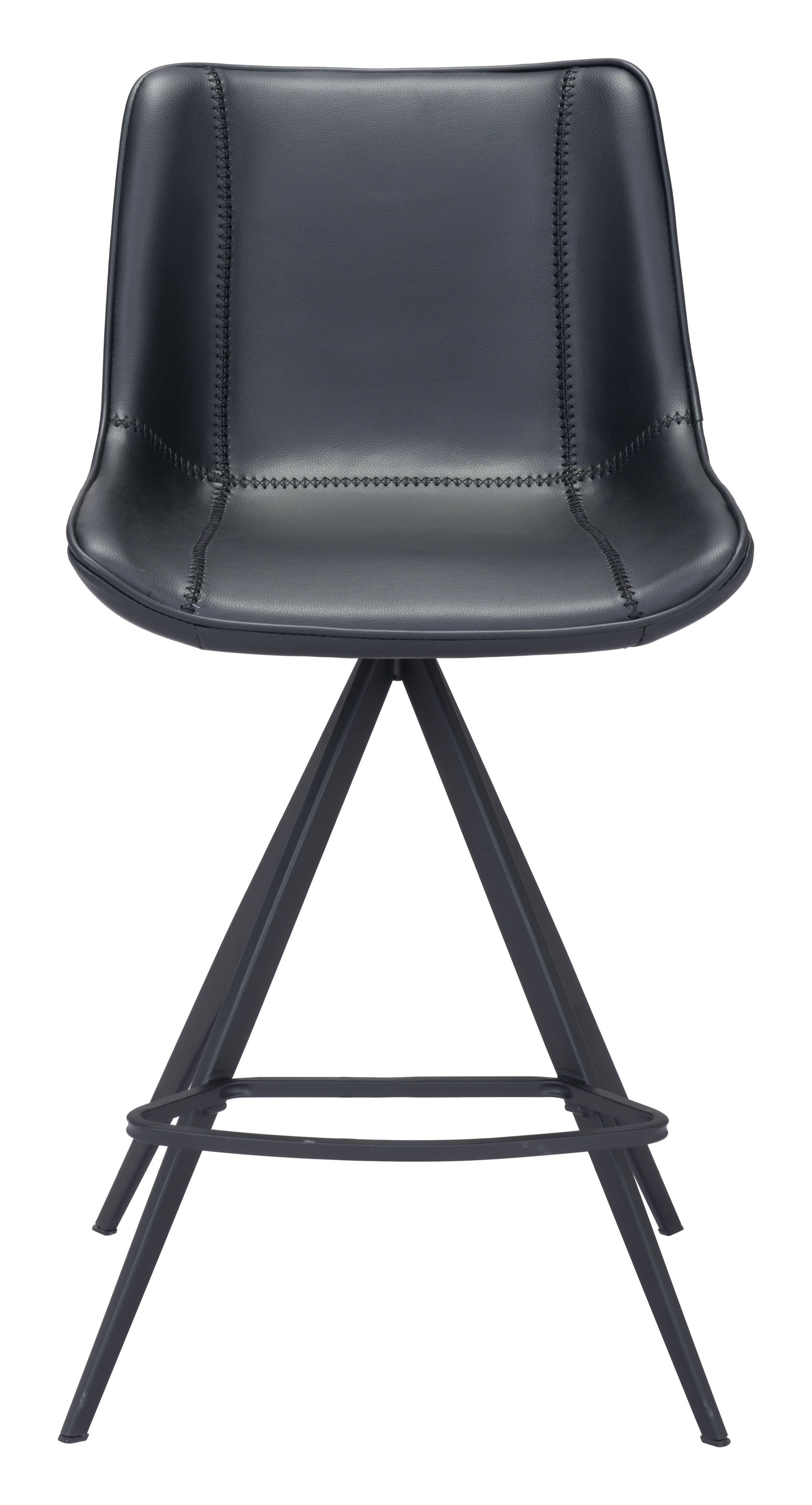 19.3" x 21.7" x 39" Black, Leatherette, Stainless Steel, Counter Chair - Set of 2