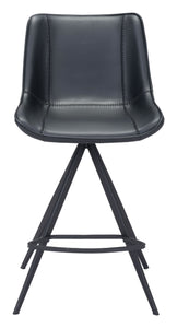 19.3" x 21.7" x 39" Black, Leatherette, Stainless Steel, Counter Chair - Set of 2