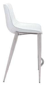 20.7" x 21.7" x 39.8" White, Leatherette, Stainless Steel, Counter Chair - Set of 2