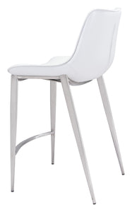 20.7" x 21.7" x 39.8" White, Leatherette, Stainless Steel, Counter Chair - Set of 2