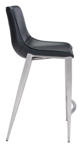20.7" x 21.7" x 39.8" Black, Leatherette, Stainless Steel, Counter Chair - Set of 2