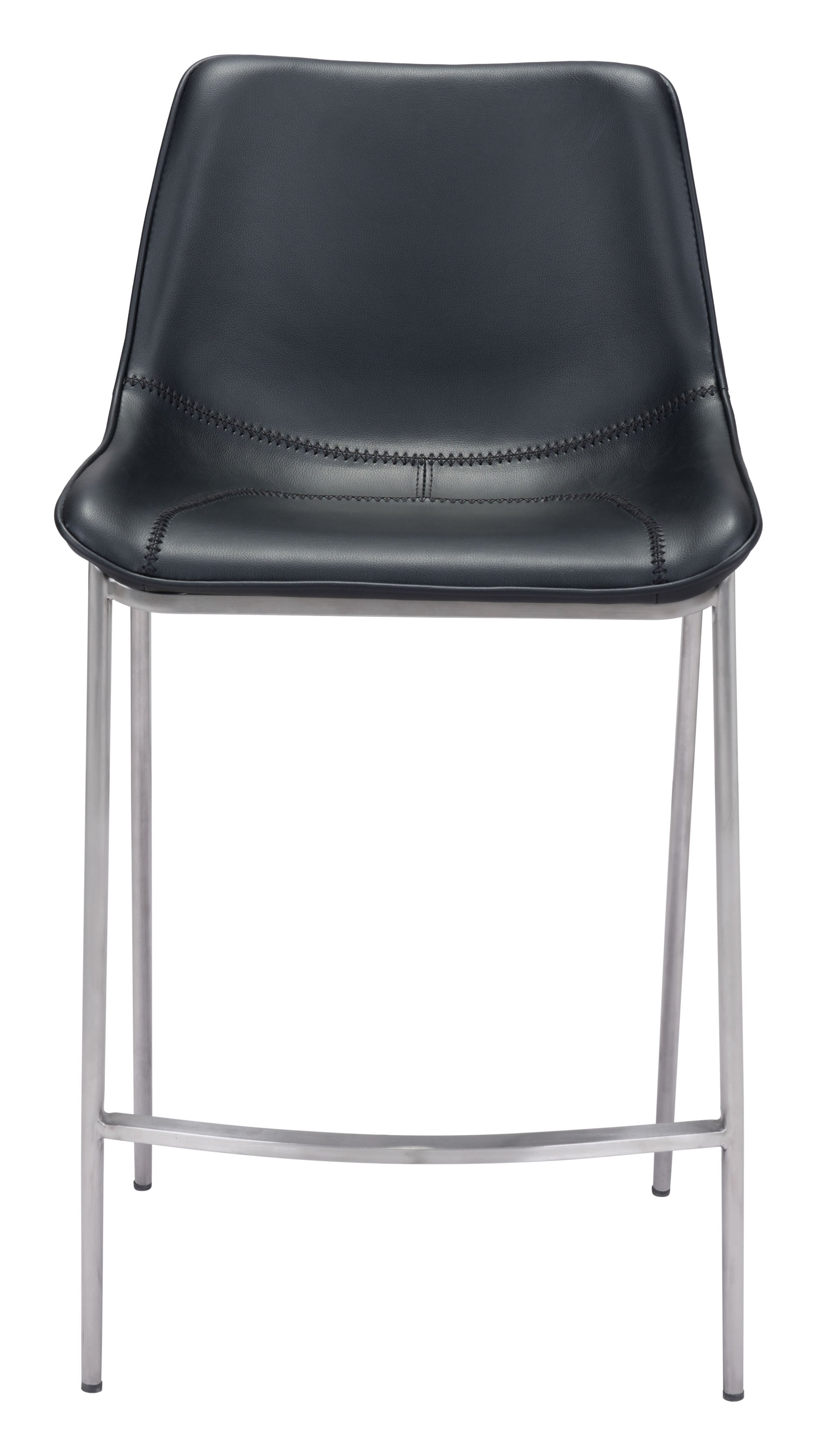 20.7" x 21.7" x 39.8" Black, Leatherette, Stainless Steel, Counter Chair - Set of 2