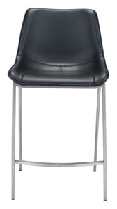 20.7" x 21.7" x 39.8" Black, Leatherette, Stainless Steel, Counter Chair - Set of 2