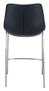 20.7" x 21.7" x 39.8" Black, Leatherette, Stainless Steel, Counter Chair - Set of 2