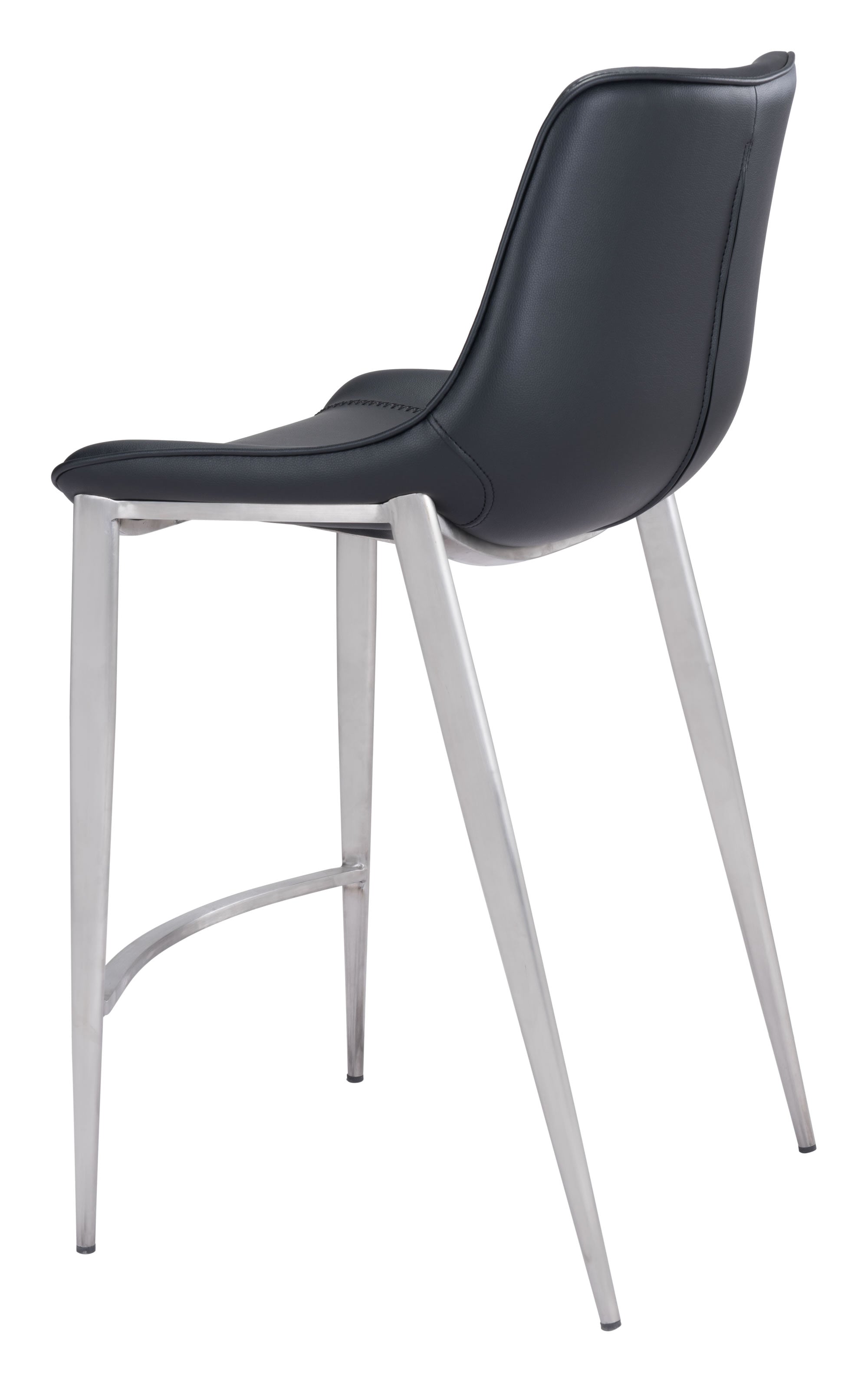 20.7" x 21.7" x 39.8" Black, Leatherette, Stainless Steel, Counter Chair - Set of 2