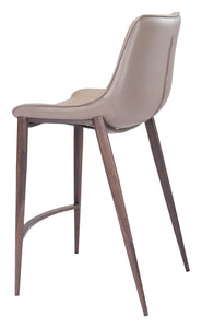 20.7" x 21.7" x 39.8" Gray & Walnut, Leatherette, Stainless Steel, Counter Chair - Set of 2