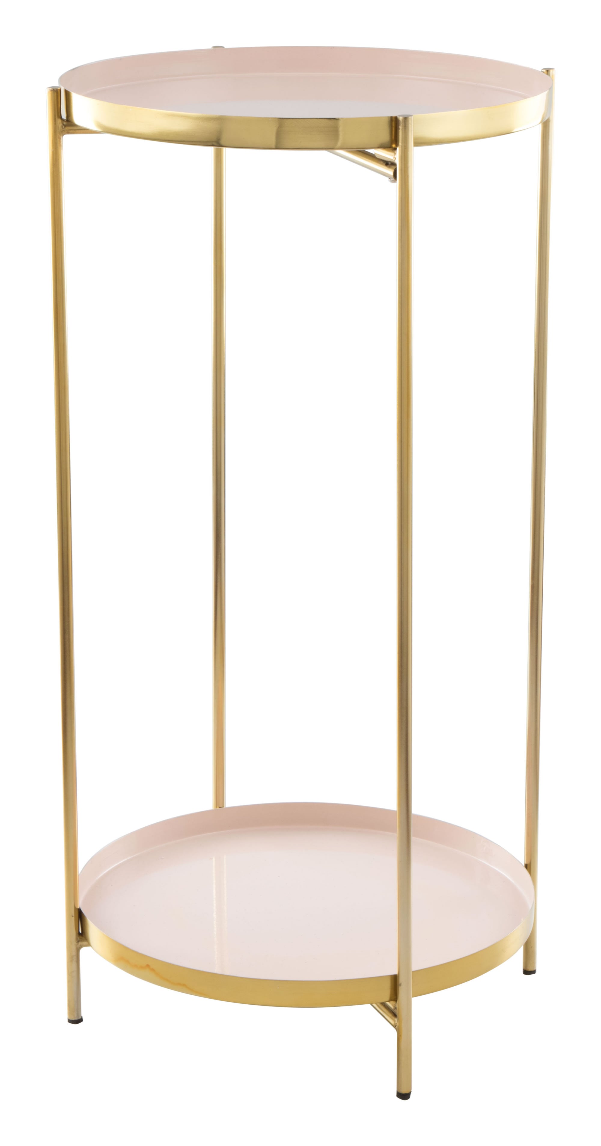 12.7" x 12.7" x 24.2" White & Gold, Porcelain Enamel, Iron, Side Table