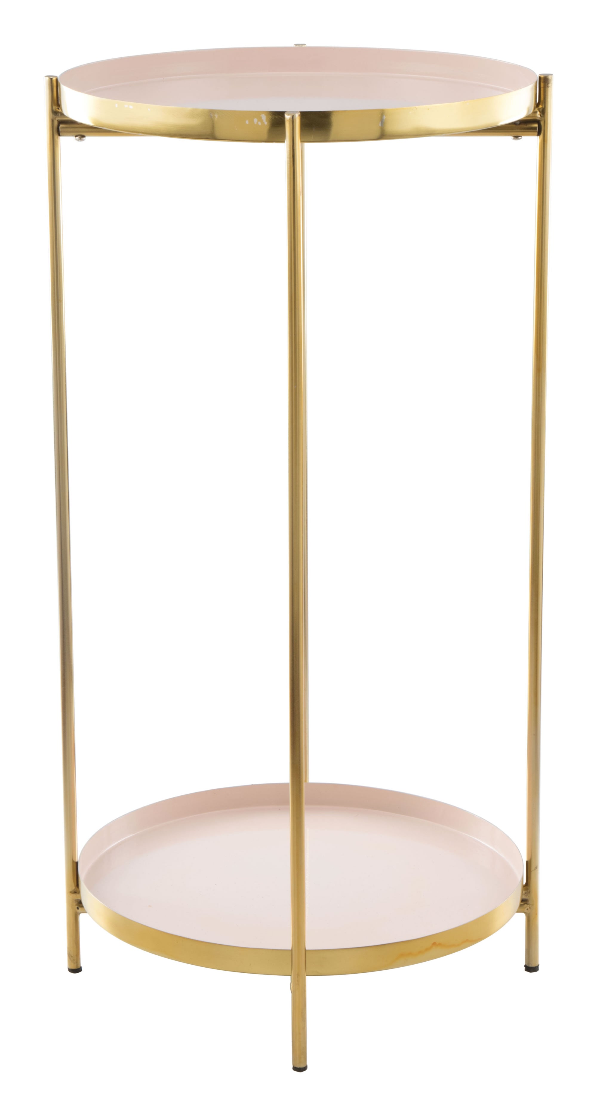 12.7" x 12.7" x 24.2" White & Gold, Porcelain Enamel, Iron, Side Table