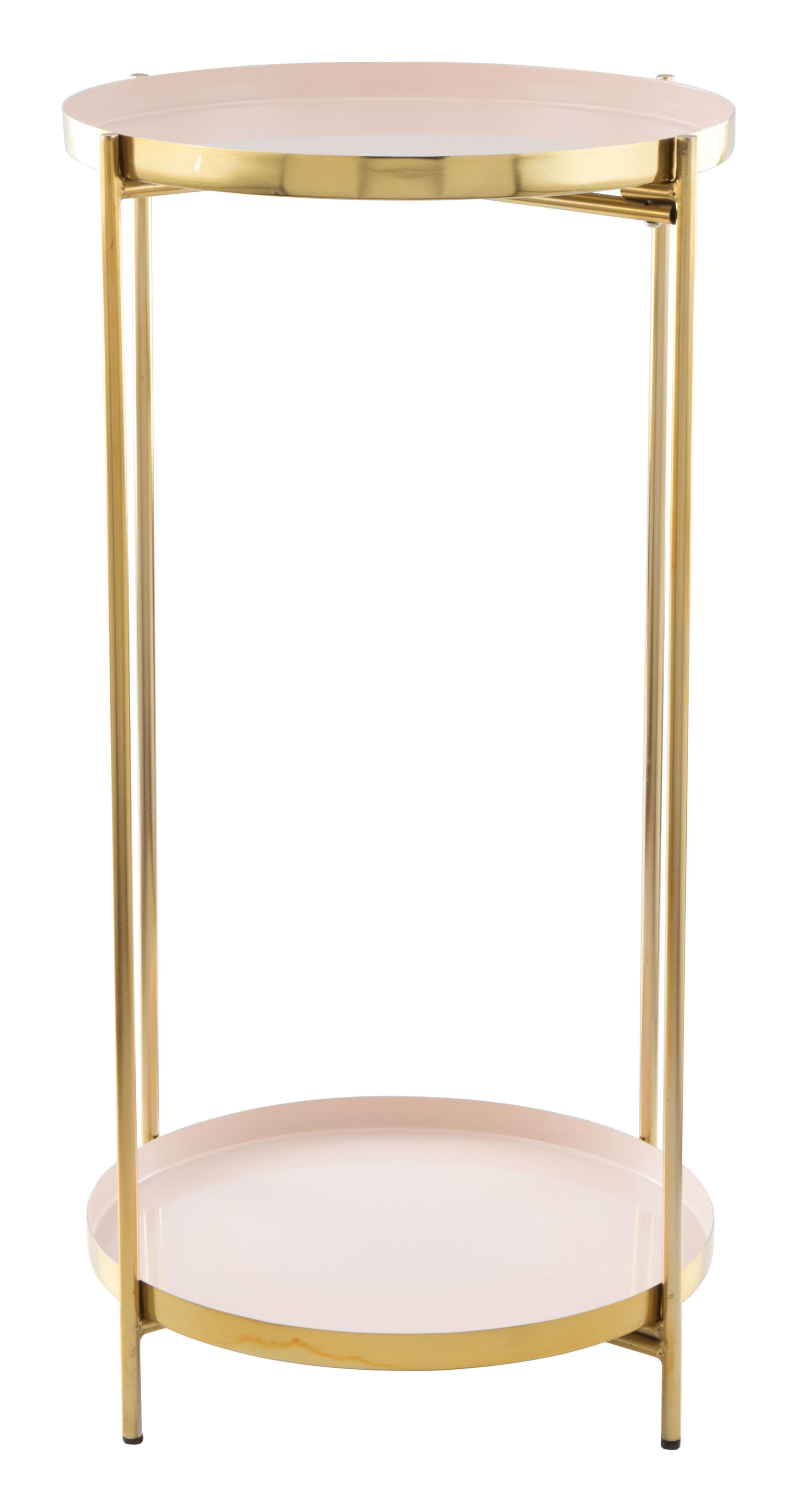 12.7" x 12.7" x 24.2" White & Gold, Porcelain Enamel, Iron, Side Table