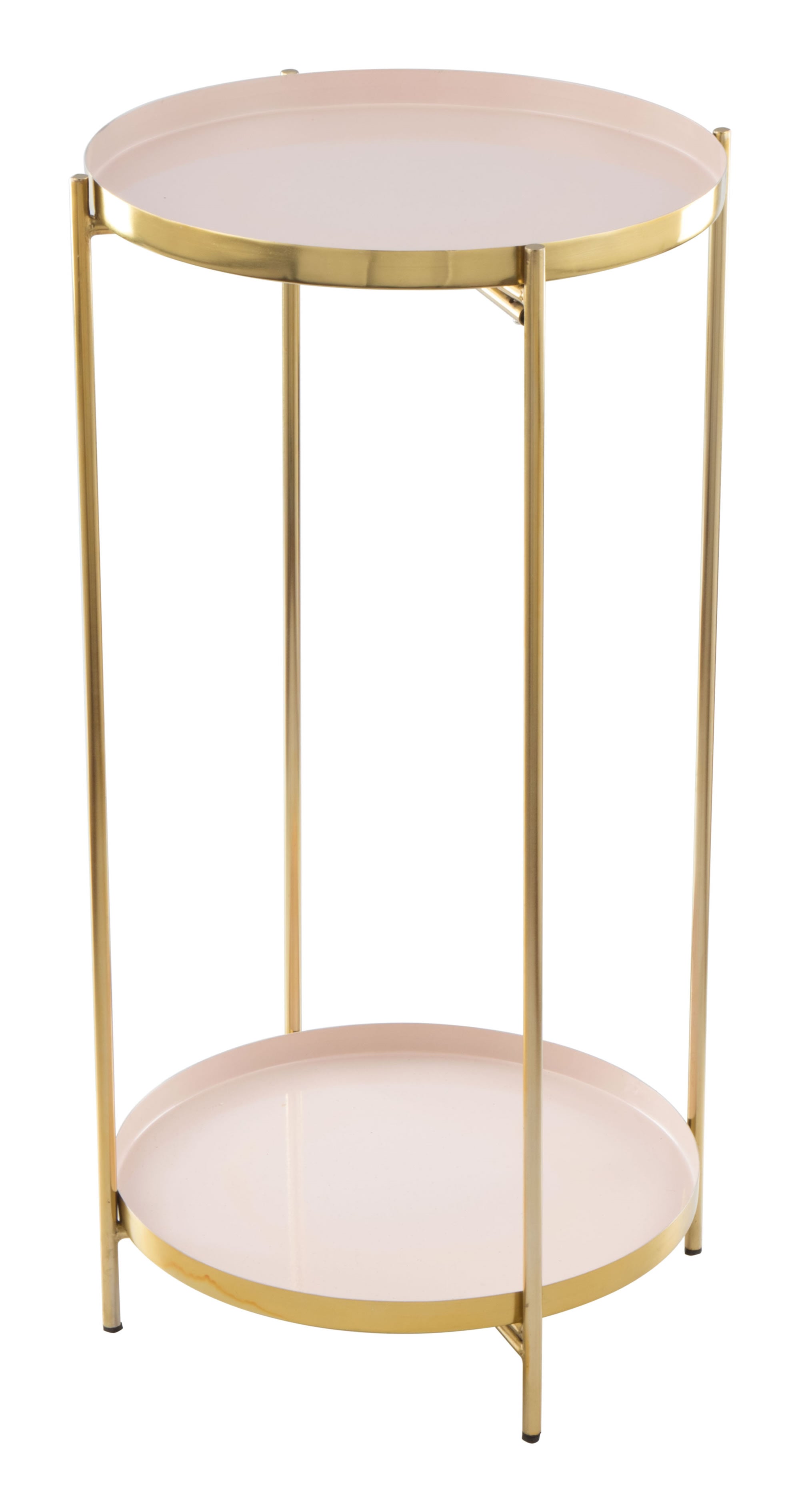 12.7" x 12.7" x 24.2" White & Gold, Porcelain Enamel, Iron, Side Table