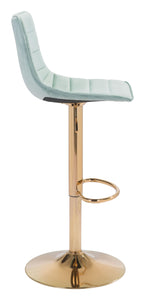 16.7" x 18.7" x 35" Green and Gold Velvet Steel and Plywood Barstool