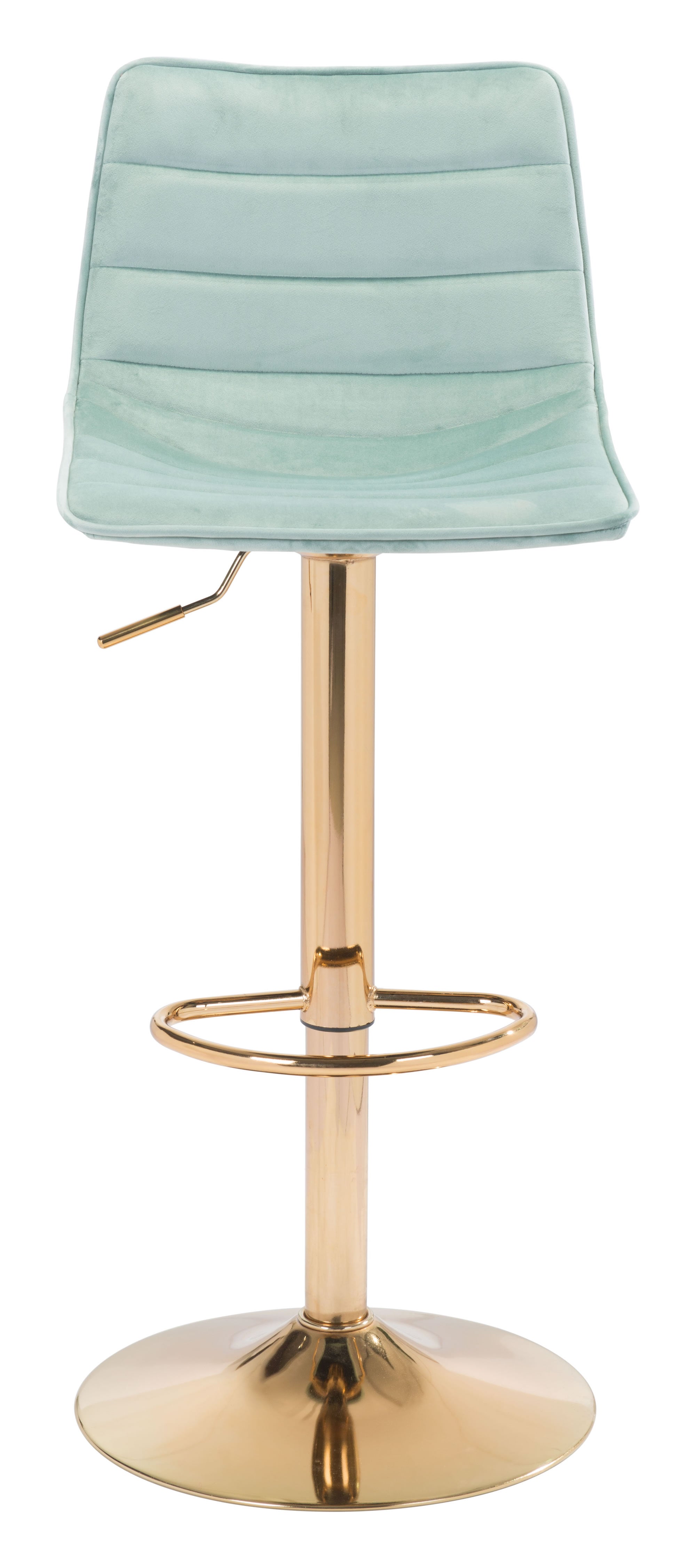 16.7" x 18.7" x 35" Green and Gold Velvet Steel and Plywood Barstool