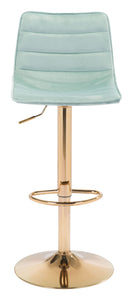 16.7" x 18.7" x 35" Green and Gold Velvet Steel and Plywood Barstool