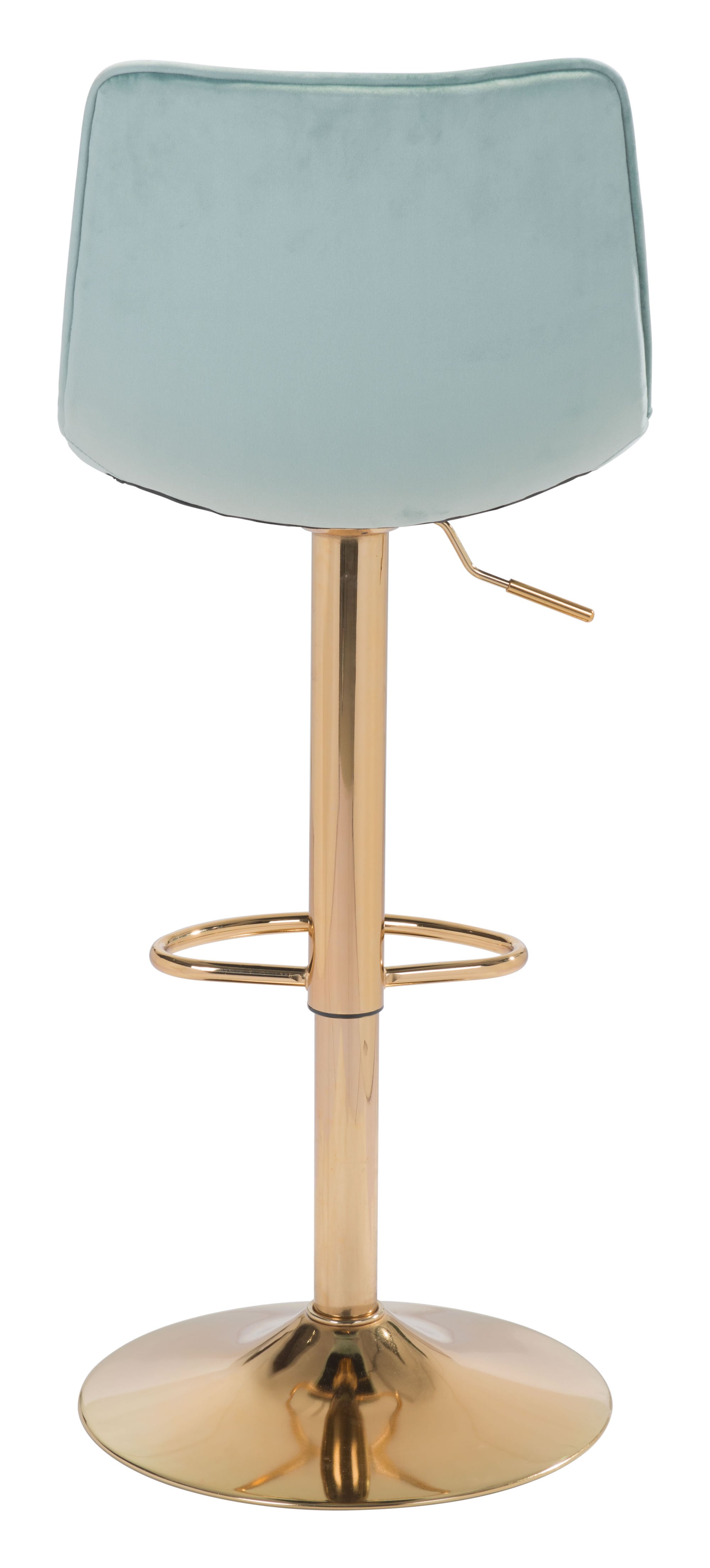16.7" x 18.7" x 35" Green and Gold Velvet Steel and Plywood Barstool
