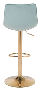 16.7" x 18.7" x 35" Green and Gold Velvet Steel and Plywood Barstool