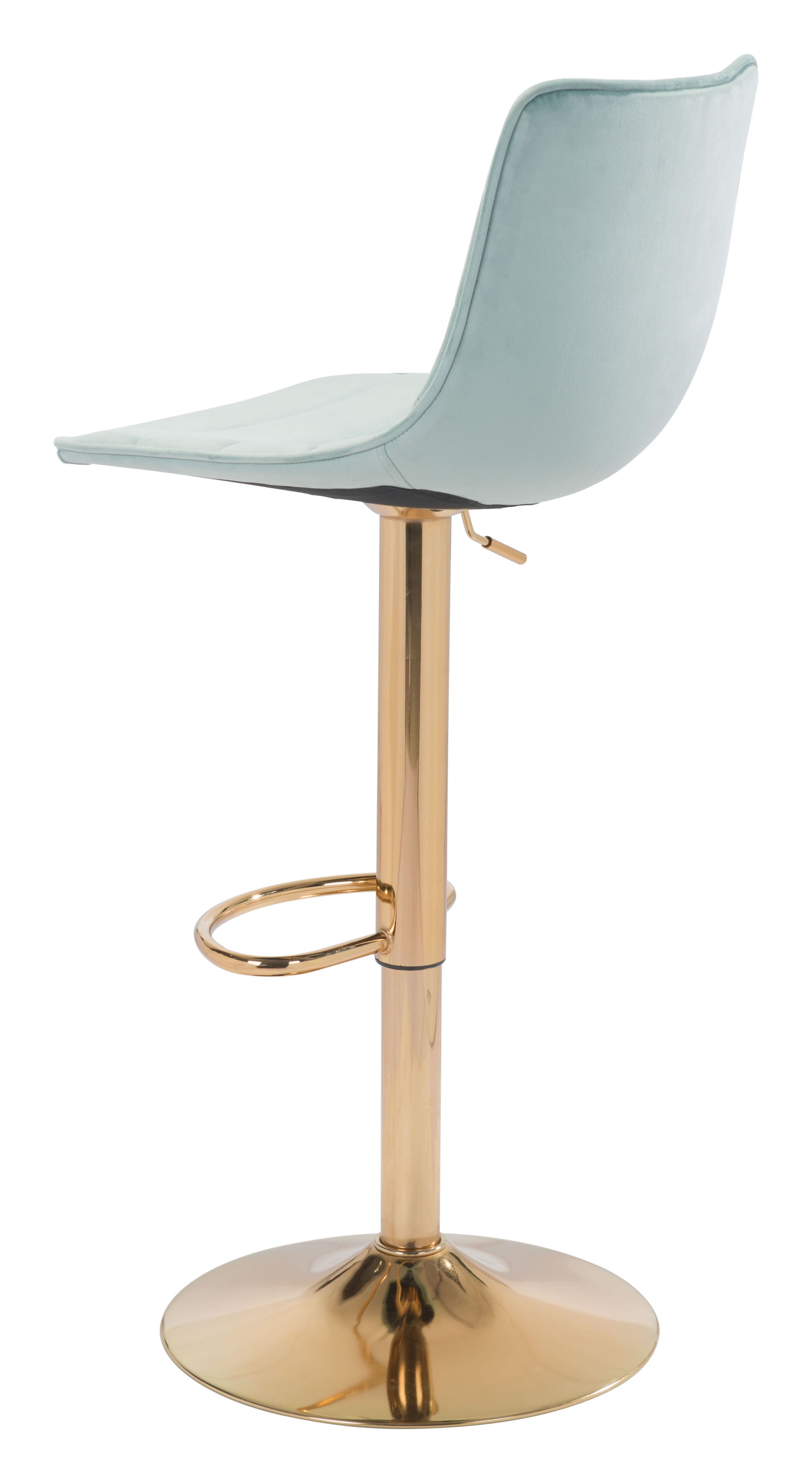 16.7" x 18.7" x 35" Green and Gold Velvet Steel and Plywood Barstool