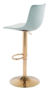 16.7" x 18.7" x 35" Green and Gold Velvet Steel and Plywood Barstool