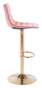 16.7" x 18.7" x 35" Pink and Gold Velvet Steel and Plywood Barstool