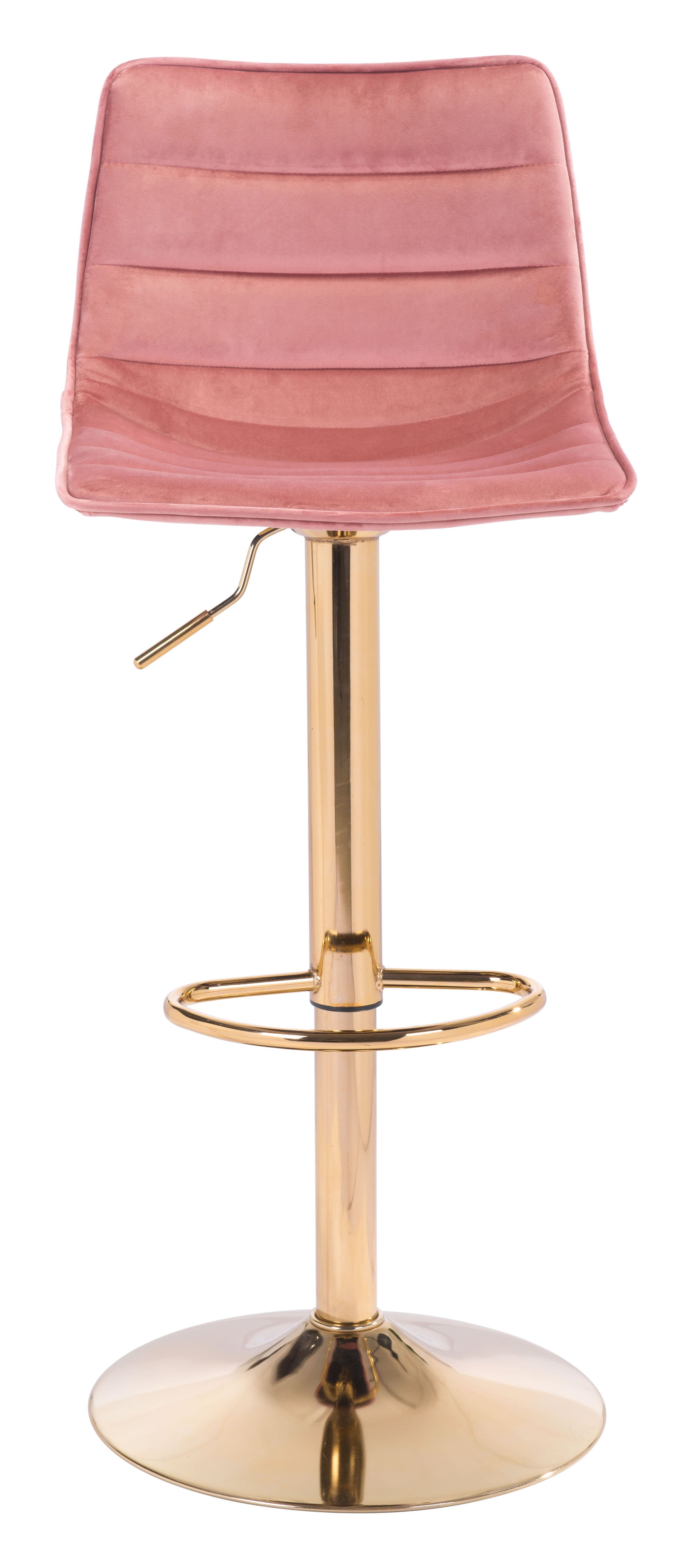 16.7" x 18.7" x 35" Pink and Gold Velvet Steel and Plywood Barstool