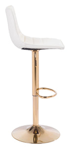16.7" x 18.7" x 35" White & Gold, Leatherette, Steel & Plywood, Barstool