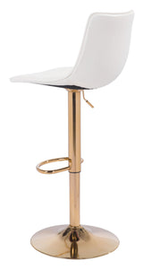 16.7" x 18.7" x 35" White & Gold, Leatherette, Steel & Plywood, Barstool