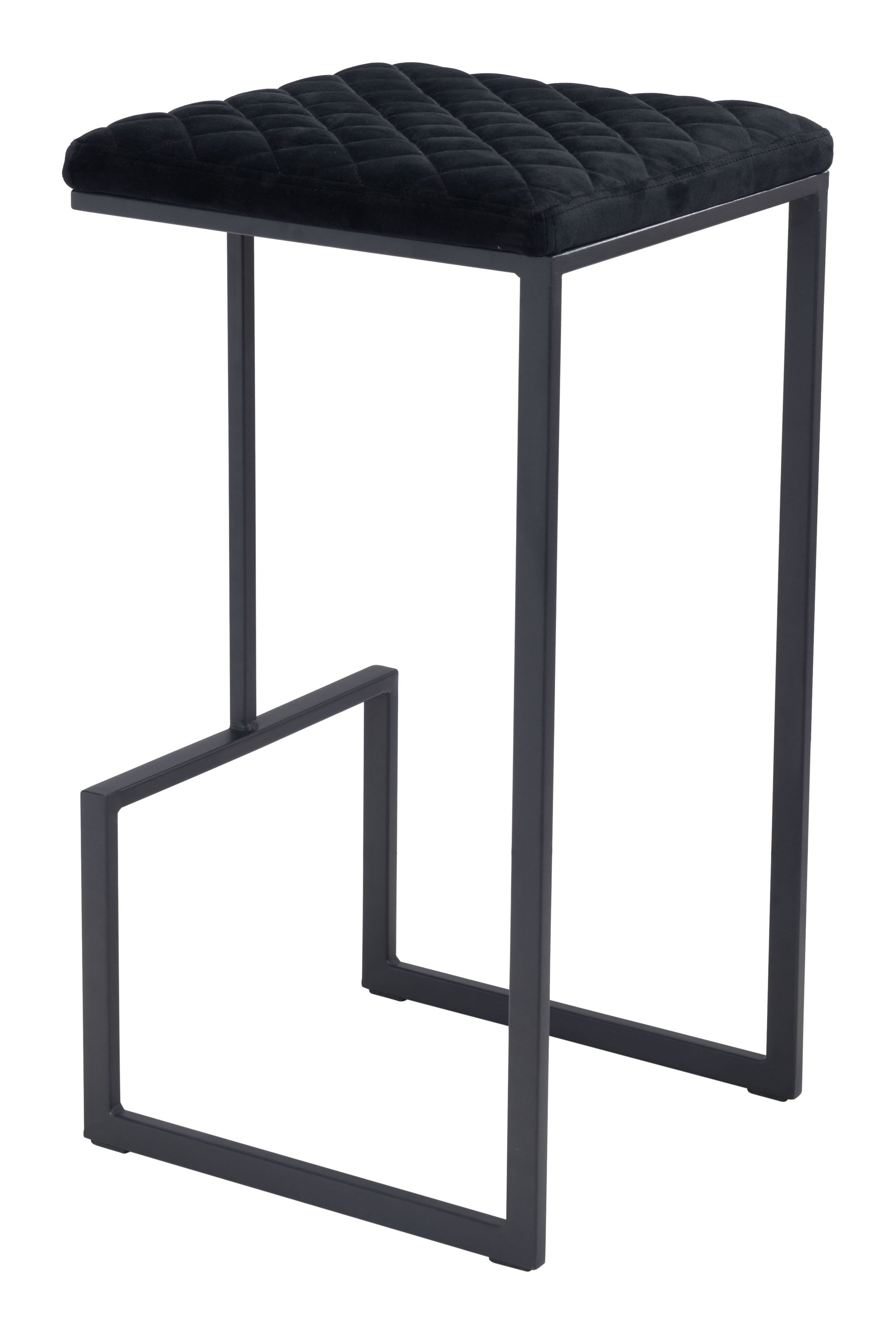 15" x 15.4" x 29.5" Black, Velvet, Steel & Plywood, Barstool