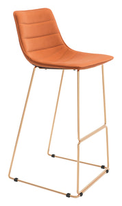 Fun Orange Velvet and Rose Gold Finish Barstool