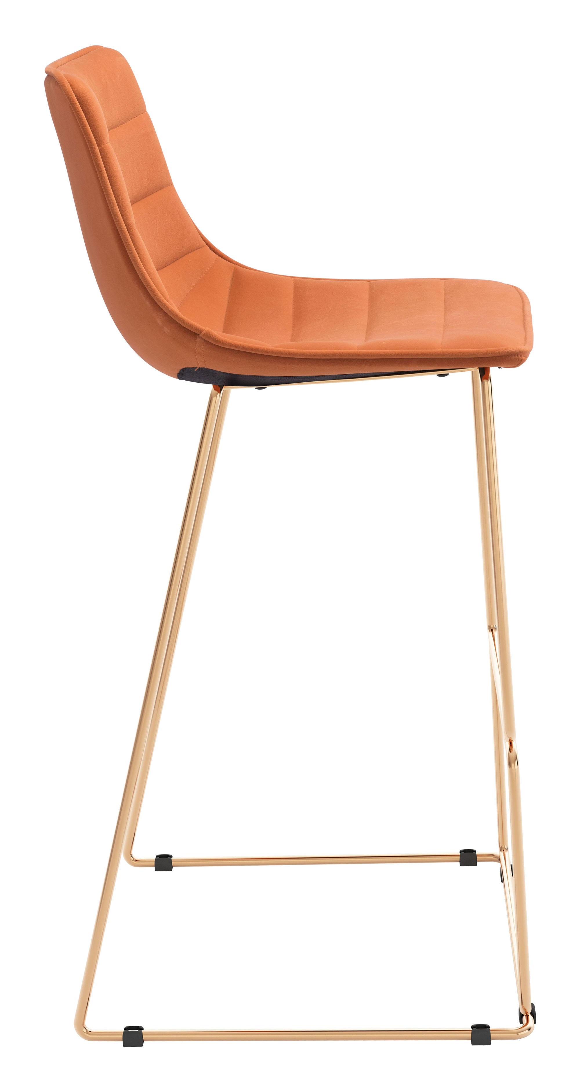Fun Orange Velvet and Rose Gold Finish Barstool
