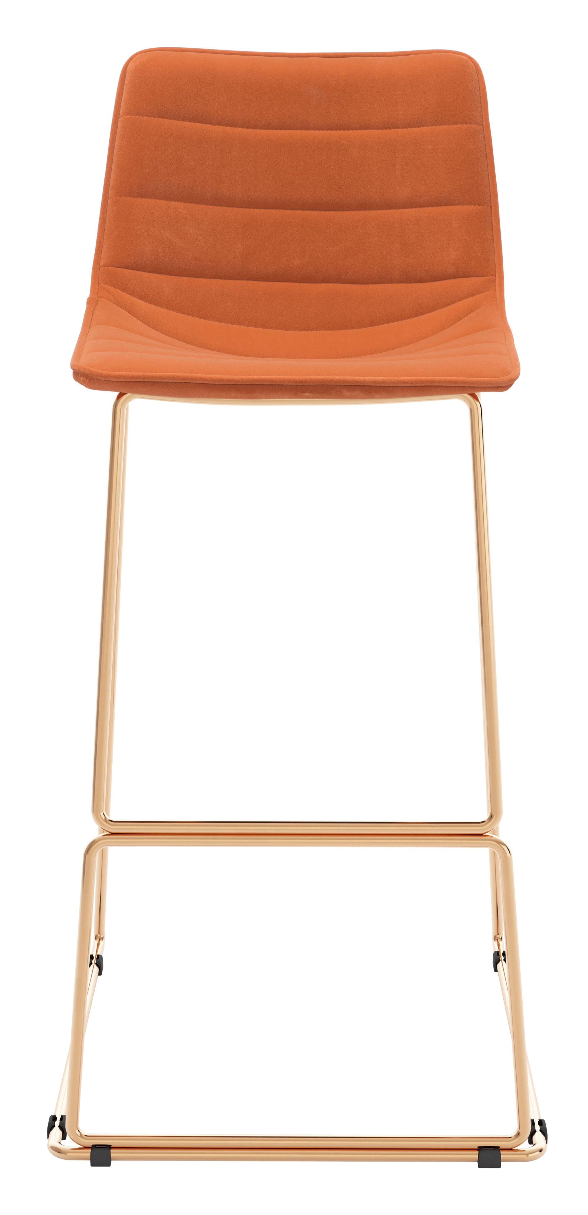 Fun Orange Velvet and Rose Gold Finish Barstool