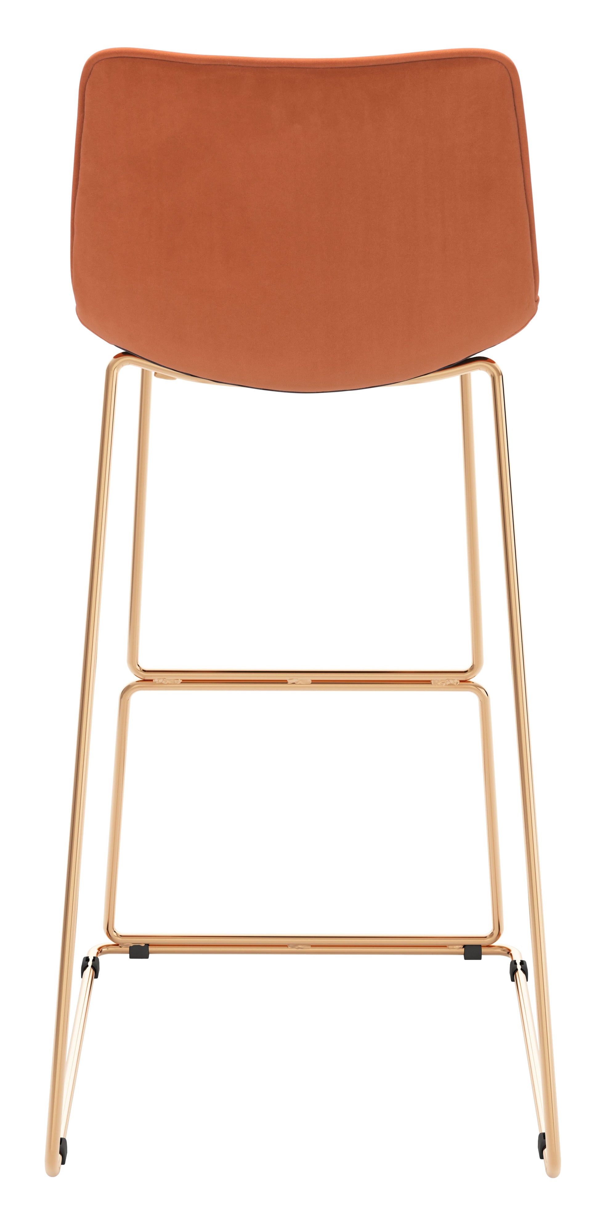 Fun Orange Velvet and Rose Gold Finish Barstool