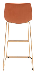 Fun Orange Velvet and Rose Gold Finish Barstool